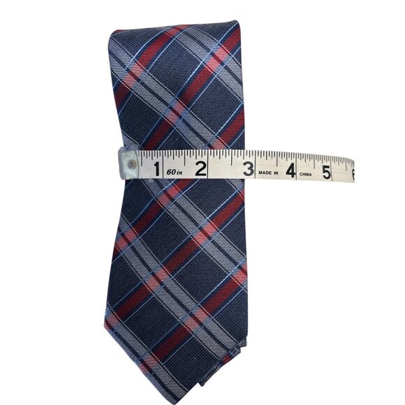 Countess Mara Mens Navy & Red Plaid Tie 60% Silk & 40% Viscose Made In China 3.5 - Picture 5 of 5